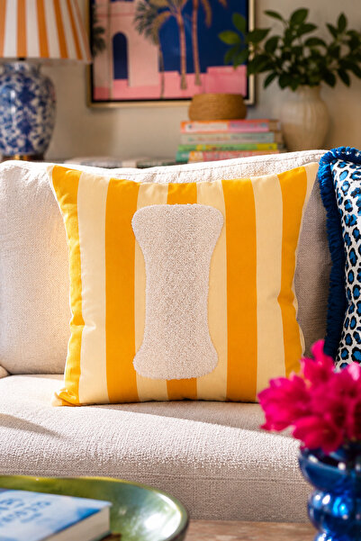 Pilloveland Punch Embroidered Throw Pillow Cover - 43*43 cm - Yellow Letter I...