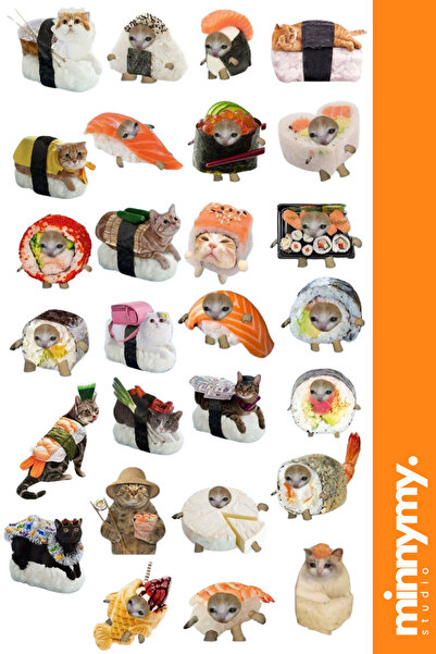 Minnymy Sushi Cat Collection Sticker, Çıkartma, Ajanda, Günlük, Planlayıcı, B...