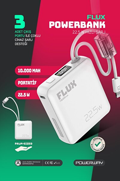 POWERWAY 10.000 Mah PD 22.5W Hızlı Şarj Gerçek 10.000 mAh Garantili Flux Beya...