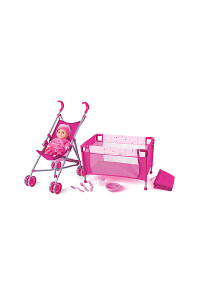 Woodyland Set de joaca Bebelus cu carucior si patut