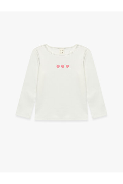 Koton Heart Embroidered Long Sleeve Crew Neck Cotton T-Shirt