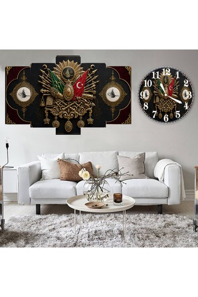 BellaaaModa Osmanlı temalı Dekoratif Desenli Mdf Tablo 5 Parça Set ve Saatli ...