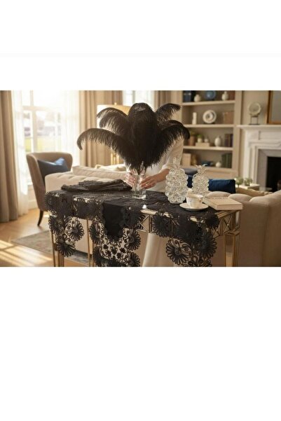 Ceki Home Living room set 5 pieces linen tablecloth runner set dowry palm mod...