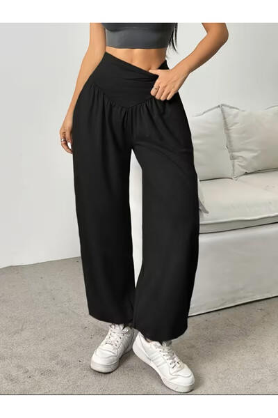 Generic Brand Women's high-waisted, wide-leg viscose pants with drawstring wa...