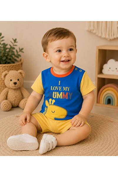 krm kerem bebe 100% Cotton Pocketed Giraffe Patterned Double Baby Set with Sn...