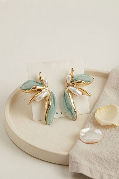 norsary Ice Blue Color Lotus Leaf Model Women's Earrings