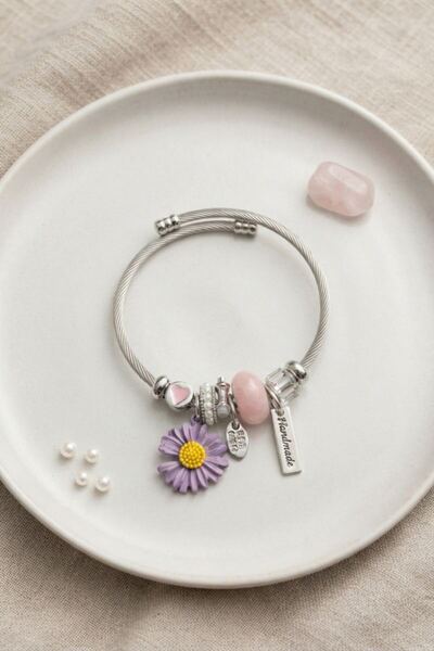 norsary Purple Daisy Charm Bracelet