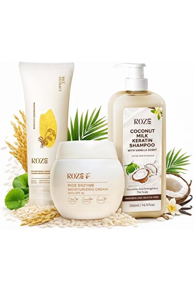 ROZE Bundle Pack | Rice Cleanser | Rice Moisturizer | Coconut Milk Keratin Sh...