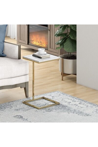 Roots Furniture 14Inch Shiny Gold Martini Square Table With Carrara Marble