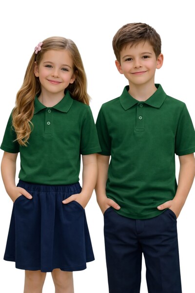 ERDEM KIDS تي شيرت للأولاد والبنات من القطن بأكمام قصيرة وياقة بولو باللون ال...
