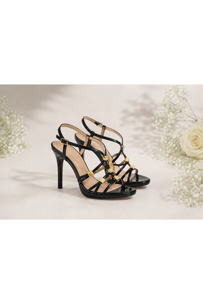 OEM Sanda fashion, eleganta, curele subtiri negre cu insertii aurii