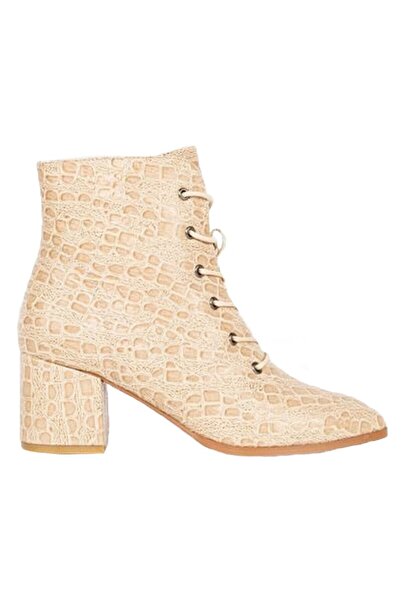 OEM Botine Emelline cu design stone din piele ecologica lucioasa,nuanta de bej