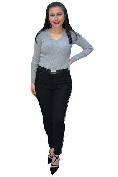 OEM Pantalon dama Deliah cu insertii de strasuri pe picior,negru