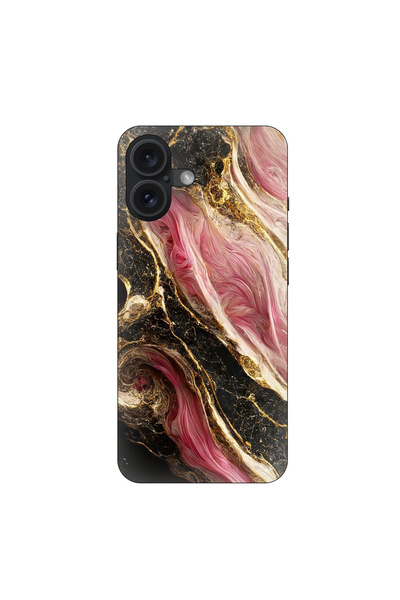 4TECH Θήκες Κινητών Μαρμάρινες Μαύρο-ροζ για iPhone 16 Plus