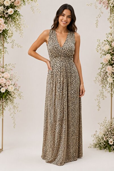 OEM Rochie Isla, cu imprimeu animal print, nuanta de maro
