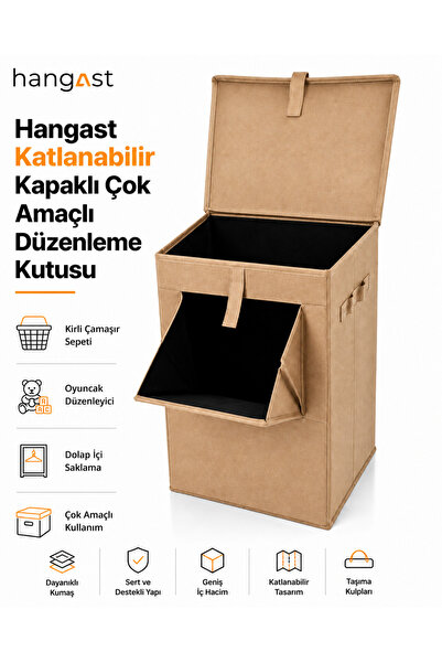 HANGAST Bej Katlanabilir Kapaklı Çok Amaçlı Düzenleme Kutusu | Kirli Çamaşır ...