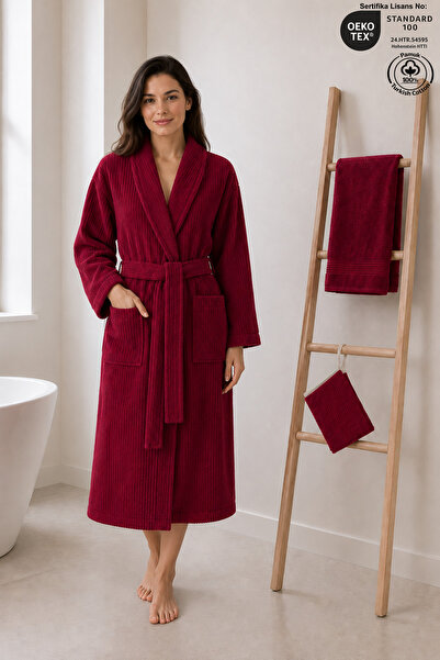 Ellaline Eldy Women's Robe Set, 3 Pieces, 100% Cotton Certified Shawl Stripe ...