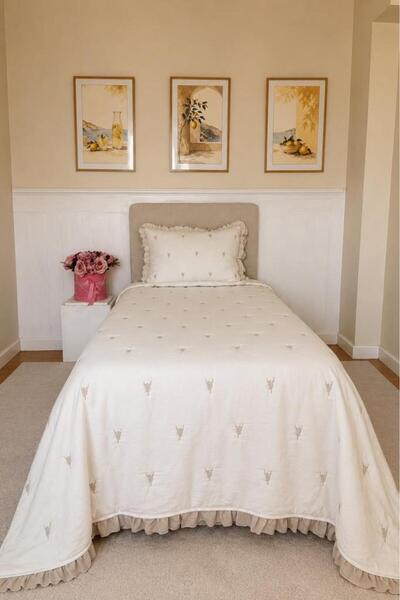 Çeyiz Diyarı Sweet Girl Fiber Filled Single 180X240 cm Bedspread Cream