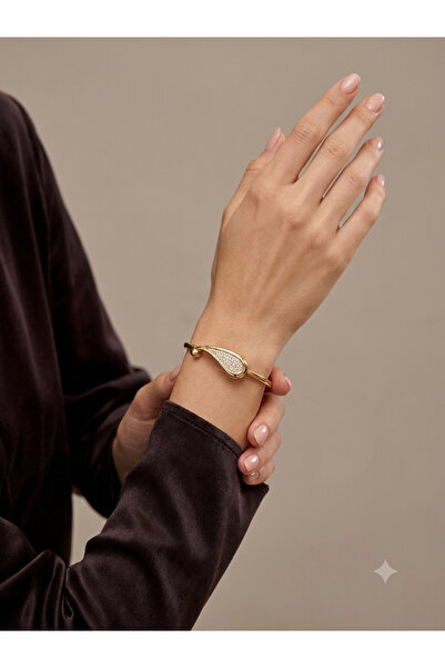 deluxe takı ve giyim Zircon Stone Sparkling Steel Handcuff Bracelet