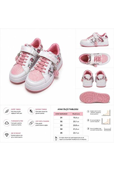 MiniSteps KIZ ÇOCUK AYAKKABISI BEYAZ,PEMBE SİMLİ ,ÇİÇEKLİ BANTLI BAĞCIK AKSES...