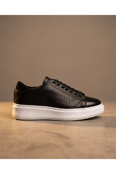 TETRİ Johan Model Genuine Leather Handmade Black Leather Sneaker Shoes