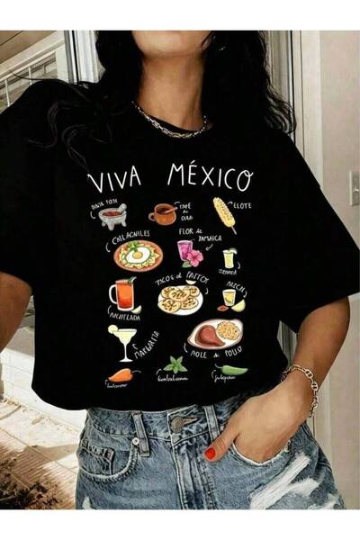 9TAY تي شيرت مطبوع برقبة دائرية من VIVA MEXICO، قميص كاجوال بأكمام قصيرة بتصم...