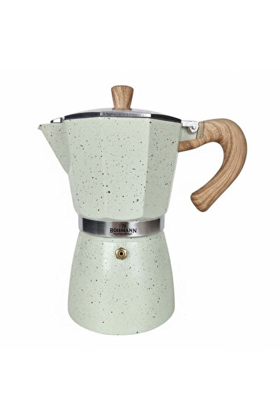 Bohmann Cafetiera italiana din aluminiu, 9 cupe, acoperire marmorata, maner l...