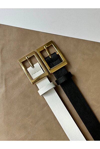 LİA KEMER 2Pcs Square Gold Buckle Belt Waist Belt Coat Belt Dress Belt Trouse...
