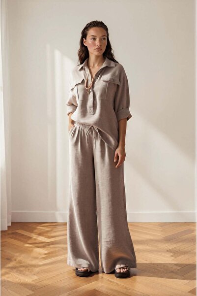 ZYRAH Brown Striped 100% Cotton Women's Shirt and Trouser Bottom Top Set