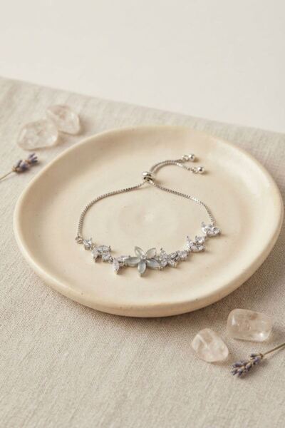 norsary Silver Color Zircon Stone Brass Pearlescent Flower Model Elevator Bra...
