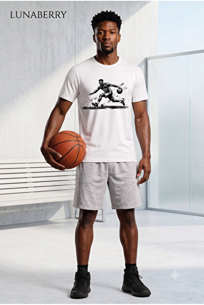 Duzor Basketball Printed White Men's Shorts T-Shirt Set - 100% Cotton Casual ...