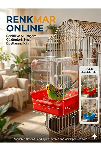 renkmar Red Bird Bath Basin for Lovebirds, Canaries, Finches, Etc.