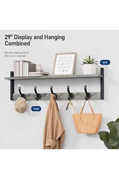 Tatub 29" Coat Rack Wall Mount With Shelf, Entryway Floating Shelf With 5 Met...