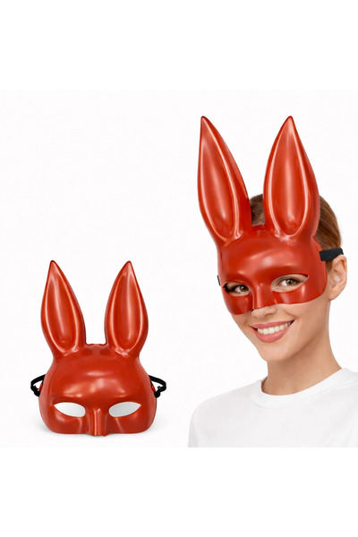 evimdeyokyok Red Luxury Rabbit Mask with Long Ears