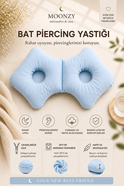 moonzy - minimalist & cozy MOONZY BAT Çift Kulak Delikli Piercing Yastığı Aya...