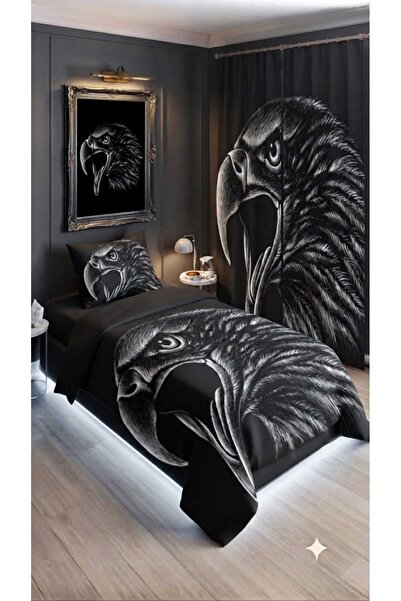 Elmas Dizayn 280*240 سم. طقم غرفة نوم بتصميم خاص مع ستارة، غطاء لحاف فردي، طق...