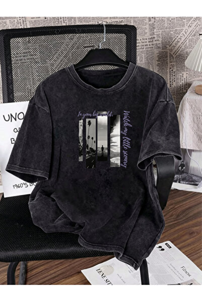 Pink Sky Unisex Oversize Vintage Washed Street Style Μόδα του δρόμου Βαμβακερ...