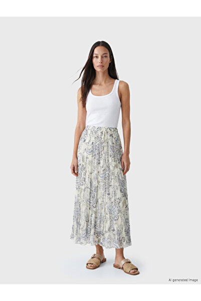 LC Waikiki Original Elastic Waist Patterned Chiffon Pleated Skirt