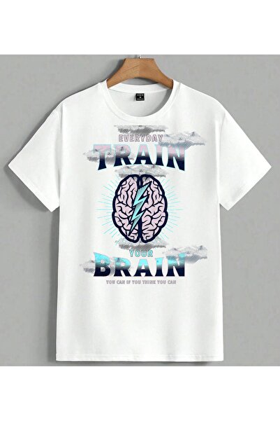 ELFERA Everyday Train Brain Printed Unisex Oversize T-Shirt White