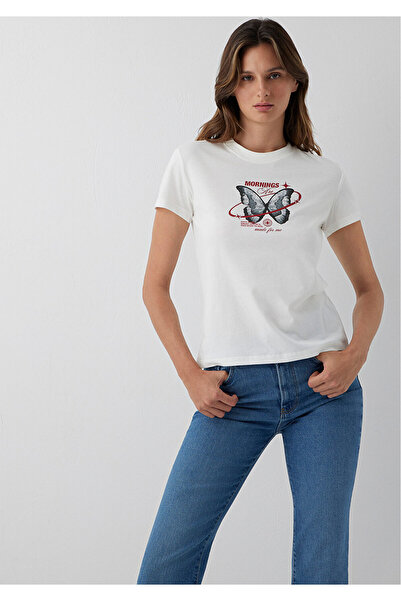 Mavi Butterfly Printed Ecru T-Shirt Semi Slim Fit / Semi Narrow Cut 1614275-8...