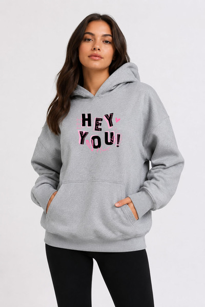 herkesemoda Hanorac cu glugă imprimat Hey You, cu 2 fire, tip Rasteron