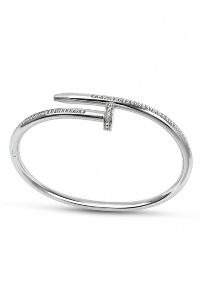 serelya 316L Steel Silver Color Nail Model Zircon Stone Detail Women's Bracelet