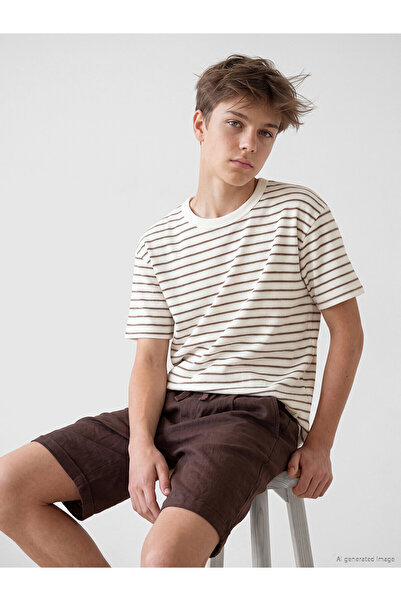 LC Waikiki Original Oval Collar Striped Boys' T-Shirt