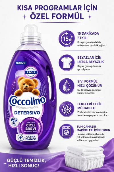 Coccolino Wonder Wash Ultra Bianco Sıvı Çamaşır Deterjanı 1480 ml 37 Yıkama -Beyaz Çamaşırlar