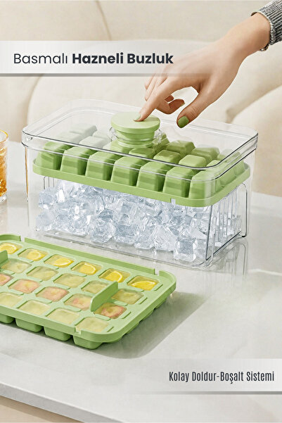 Orvila Ice Box with Top Pressing Chamber, Practical Ice Mold and Storage Cont...
