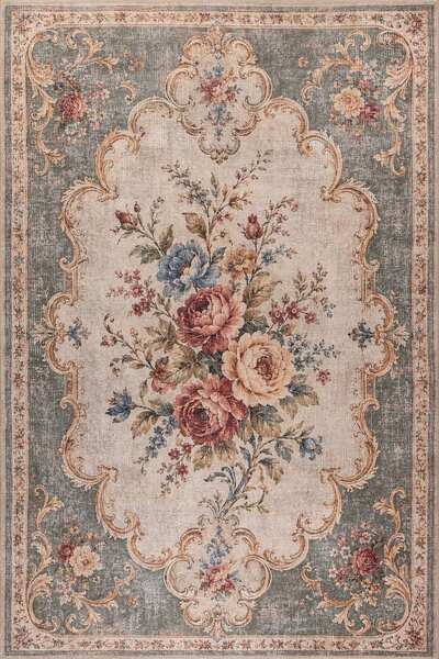 ARTLOOP Florart Yeşil Krem Vintage Floral Goblen Gül Desenli Dokuma Tabanlı Ş...