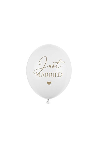 OEM Μπαλόνια Λάτεξ 30 εκ.  "Just Married " Λευκά με χρυσά γράμματα - Συσκευασ...