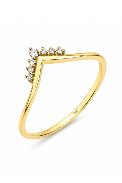 KAIROS JEWELRY 14 Ayar Altın Taşlı V Yüzük