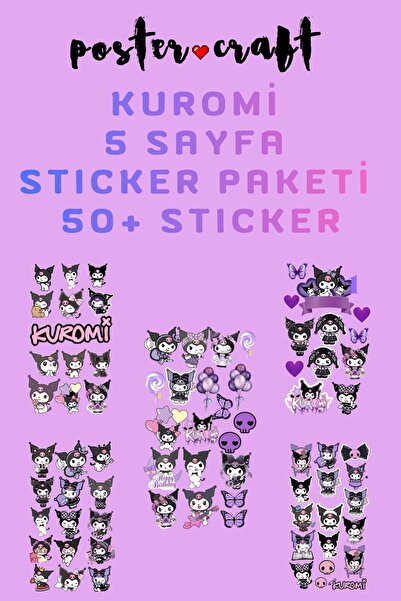 postercraft Sanrio Kuromi Konseptli 5'li Dekoratif Sticker ve Etiket Seti 14,...