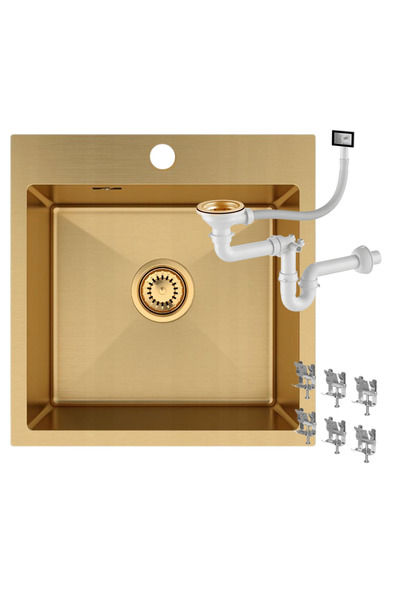 Granitan Chiuveta Otel Inox Bari 46, Unicamerala, 448x458x215mm, Aurie, Sifon...